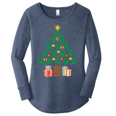 Christmas Paw Tree Funny Puppy Lover Dog Person Gift Women's Perfect Tri Tunic Long Sleeve Shirt