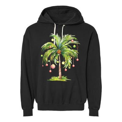 Christmas Palm Tree Tropical Christmas On The Beach Garment-Dyed Fleece Hoodie