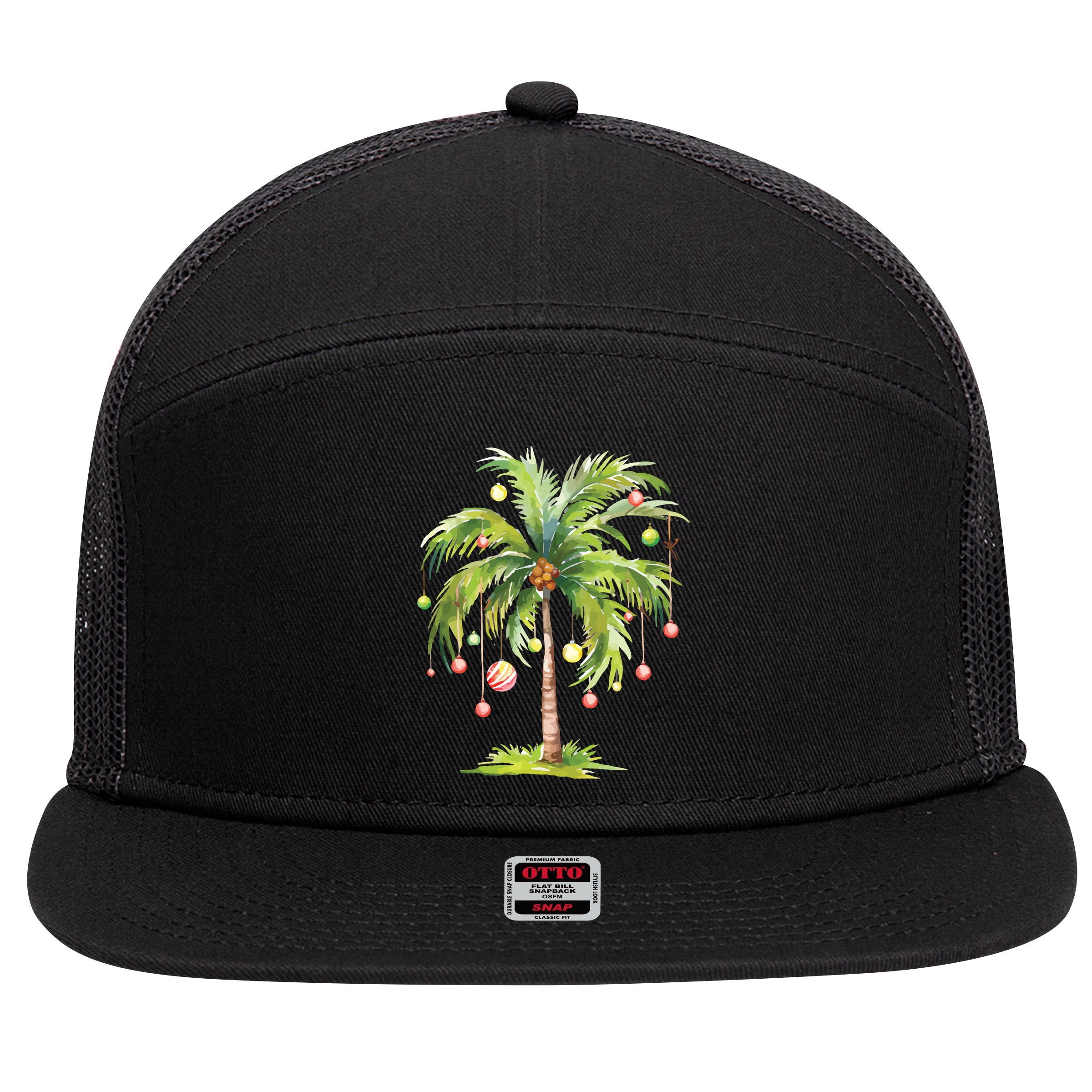 Christmas Palm Tree Tropical Christmas On The Beach 7 Panel Mesh Trucker Snapback Hat