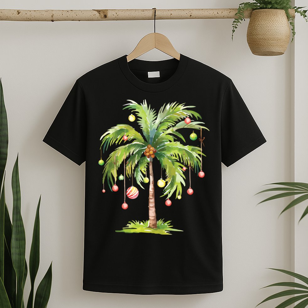 Christmas Palm Tree Tropical Christmas On The Beach T-Shirt