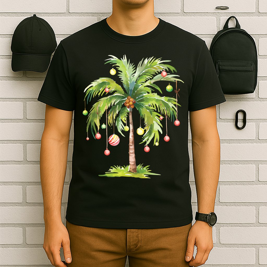 Christmas Palm Tree Tropical Christmas On The Beach T-Shirt