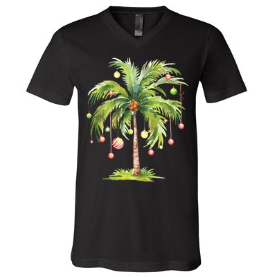 Christmas Palm Tree Tropical Christmas On The Beach V-Neck T-Shirt