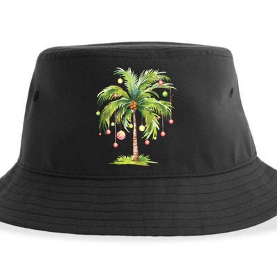 Christmas Palm Tree Tropical Christmas On The Beach Sustainable Bucket Hat