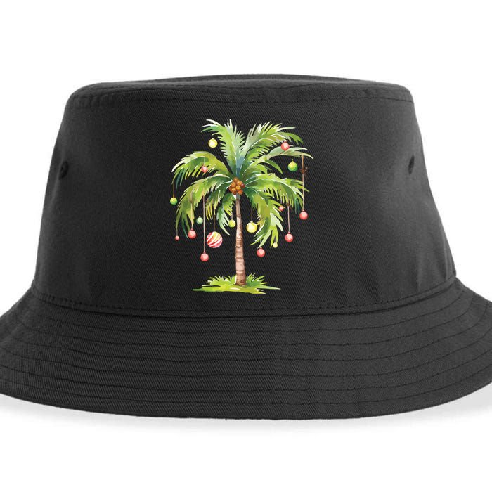 Christmas Palm Tree Tropical Christmas On The Beach Sustainable Bucket Hat