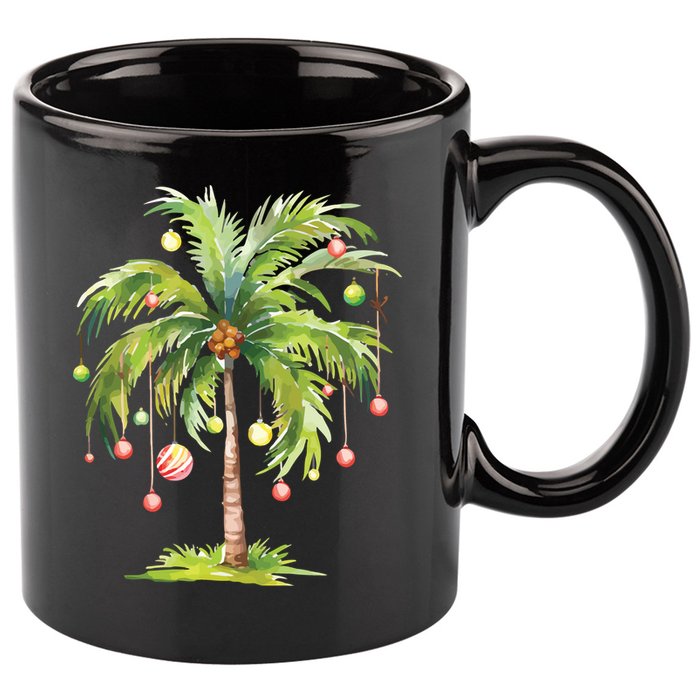 Christmas Palm Tree Tropical Christmas On The Beach 11oz C Handle Ceramic Mug