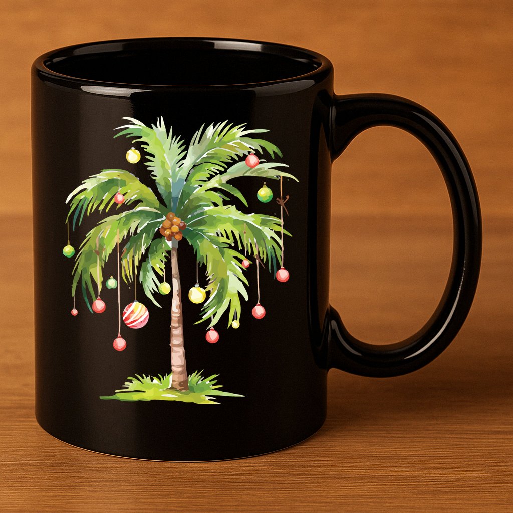 Christmas Palm Tree Tropical Christmas On The Beach 11oz C Handle Ceramic Mug