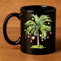 Christmas Palm Tree Tropical Christmas On The Beach 11oz C Handle Ceramic Mug