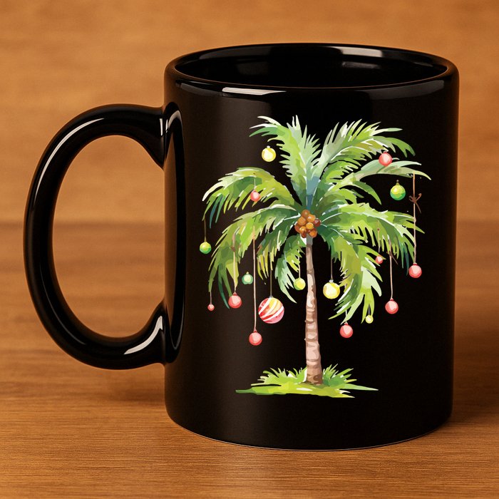 Christmas Palm Tree Tropical Christmas On The Beach 11oz C Handle Ceramic Mug