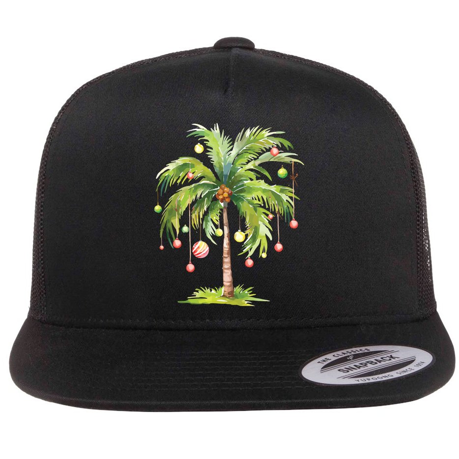 Christmas Palm Tree Tropical Christmas On The Beach Flat Bill Trucker Hat