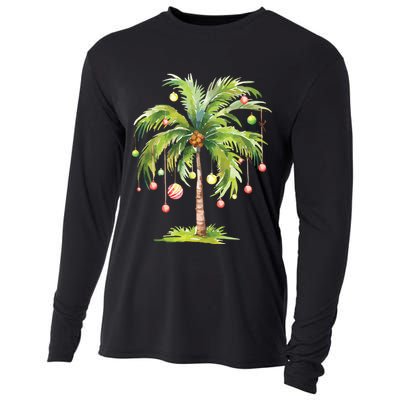 Christmas Palm Tree Tropical Christmas On The Beach Cooling Performance Long Sleeve Crew