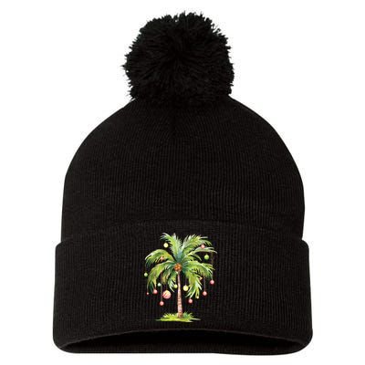 Christmas Palm Tree Tropical Christmas On The Beach Pom Pom 12in Knit Beanie