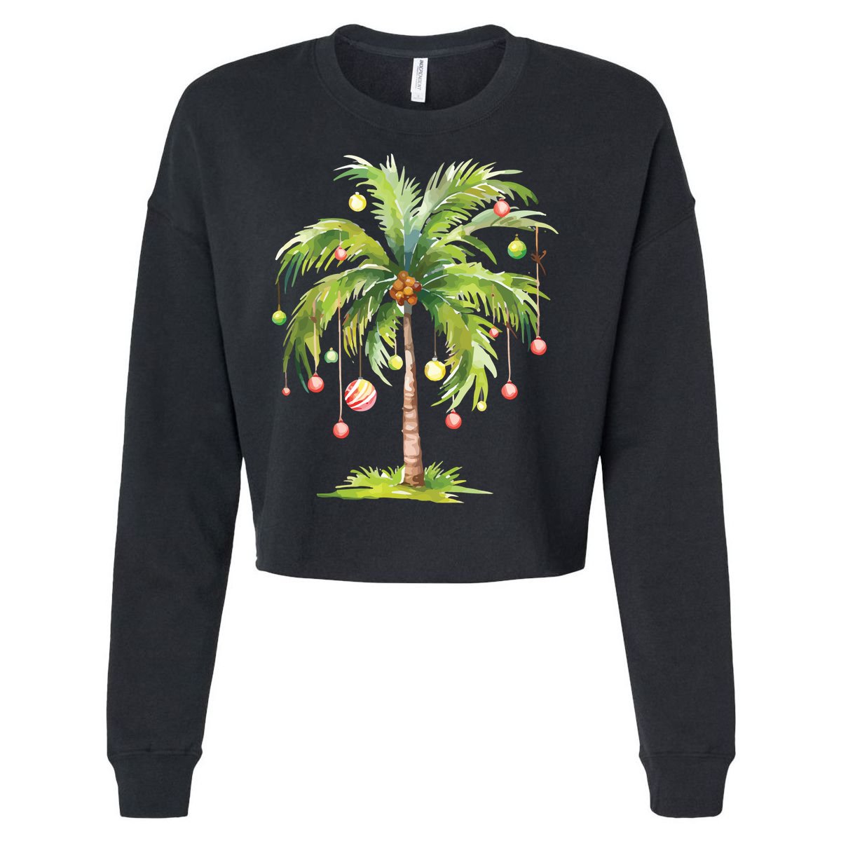 Christmas Palm Tree Tropical Christmas On The Beach Cropped Pullover Crew