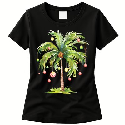 Christmas Palm Tree Tropical Christmas On The Beach Womens T-Shirt