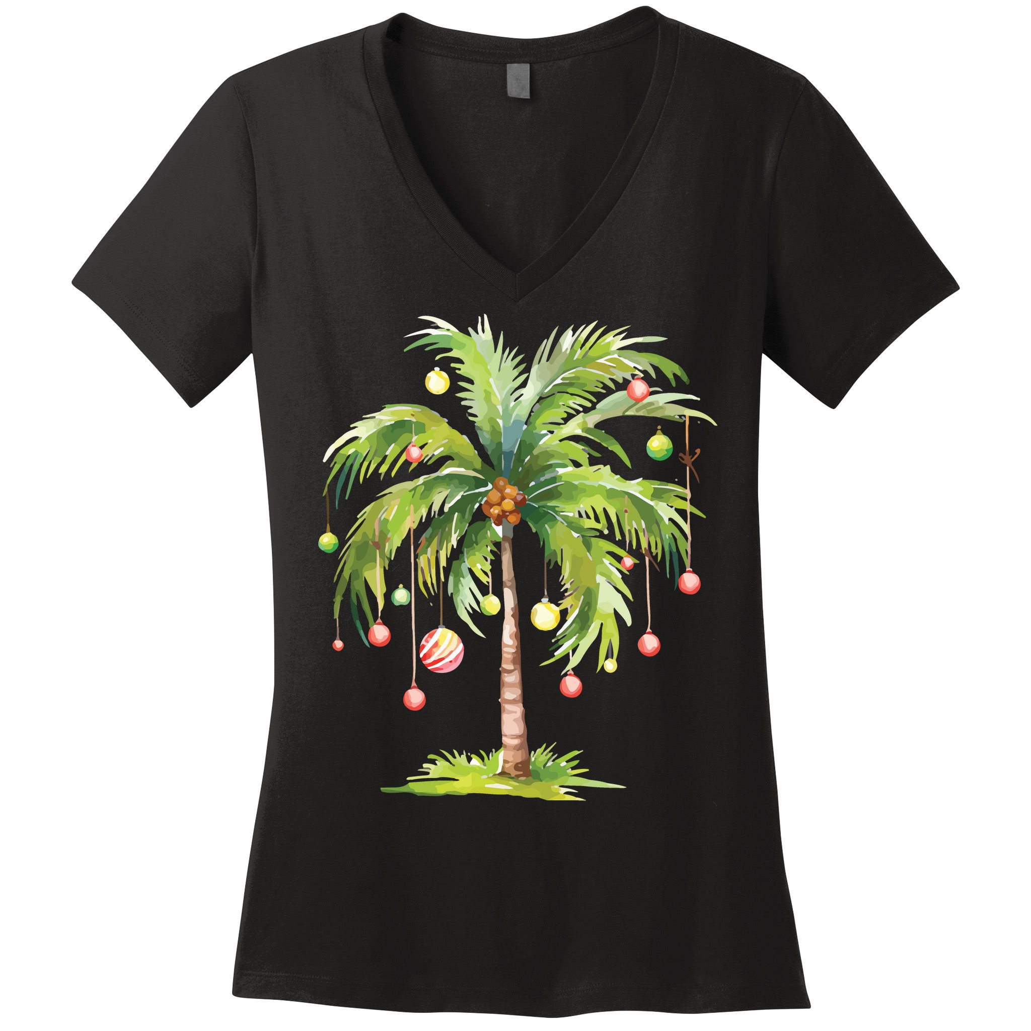Christmas Palm Tree Tropical Christmas On The Beach Women's V-Neck T-Shirt