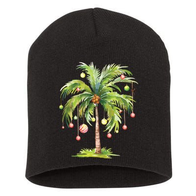 Christmas Palm Tree Tropical Christmas On The Beach Short Acrylic Beanie
