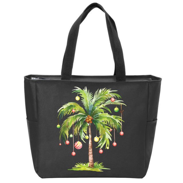 Christmas Palm Tree Tropical Christmas On The Beach Zip Tote Bag