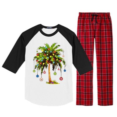 Christmas Palm Tree Light Hawaiian Tropical Xmas Raglan Sleeve Pajama Set