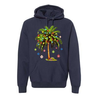 Christmas Palm Tree Light Hawaiian Tropical Xmas Premium Hoodie