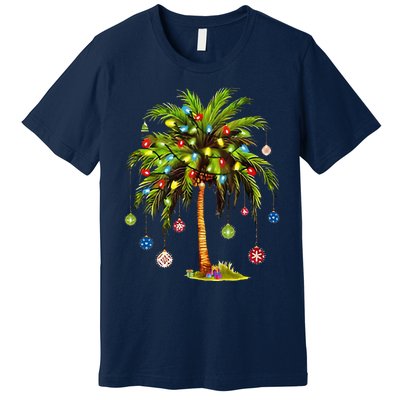 Christmas Palm Tree Light Hawaiian Tropical Xmas Premium T-Shirt