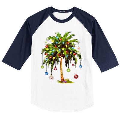 Christmas Palm Tree Light Hawaiian Tropical Xmas Baseball Sleeve Shirt