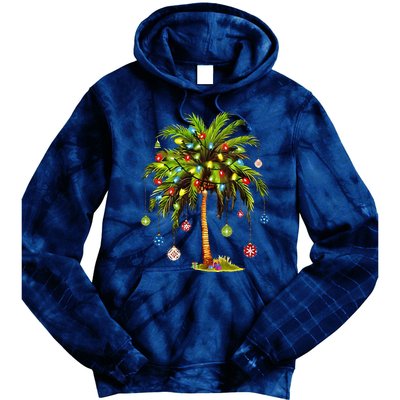 Christmas Palm Tree Light Hawaiian Tropical Xmas Tie Dye Hoodie