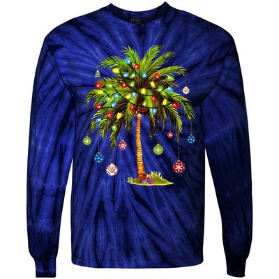 Christmas Palm Tree Light Hawaiian Tropical Xmas Tie-Dye Long Sleeve Shirt