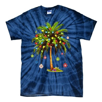 Christmas Palm Tree Light Hawaiian Tropical Xmas Tie-Dye T-Shirt