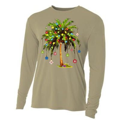 Christmas Palm Tree Light Hawaiian Tropical Xmas Cooling Performance Long Sleeve Crew