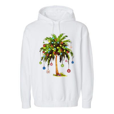 Christmas Palm Tree Light Hawaiian Tropical Xmas Garment-Dyed Fleece Hoodie