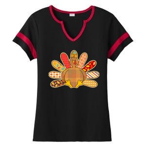 Cute Pattern Thanksgiving Turkey Ladies Halftime Notch Neck Tee