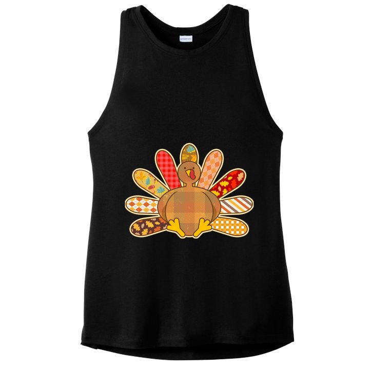 Cute Pattern Thanksgiving Turkey Ladies PosiCharge Tri-Blend Wicking Tank