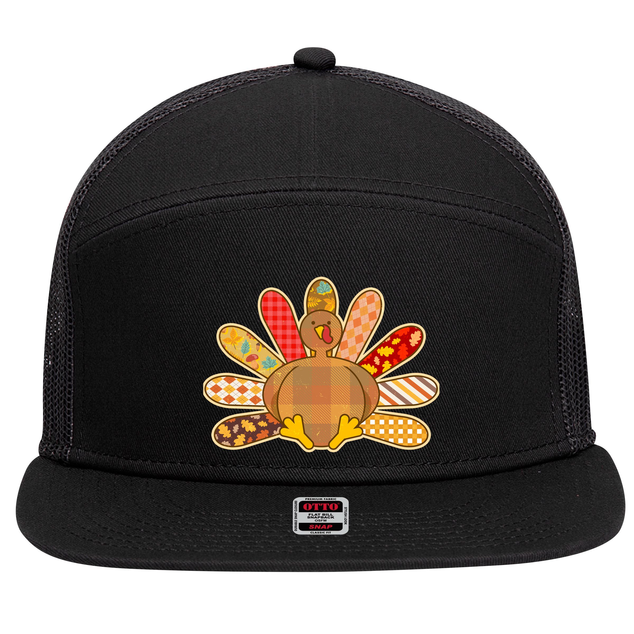 Cute Pattern Thanksgiving Turkey 7 Panel Mesh Trucker Snapback Hat