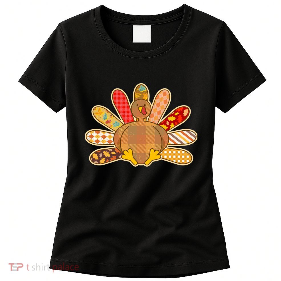 Cute Pattern Thanksgiving Turkey Womens T-Shirt