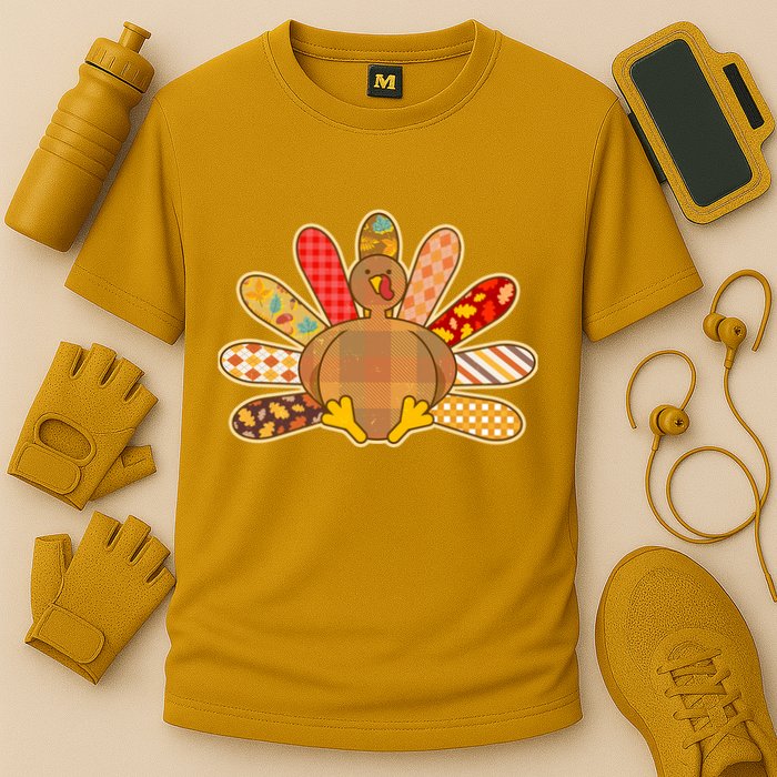 Cute Pattern Thanksgiving Turkey Cooling Performance Crew T-Shirt