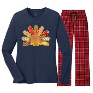 Cute Pattern Thanksgiving Turkey Women's Long Sleeve Flannel Pajama Set 