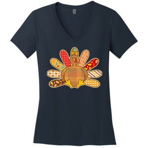 Cute Pattern Thanksgiving Turkey Women's V-Neck T-Shirt