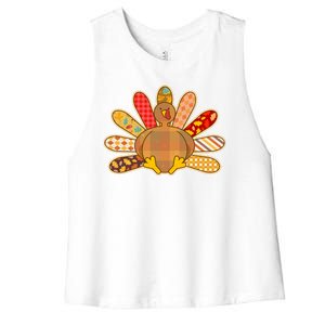 Cute Pattern Thanksgiving Turkey Women's Racerback Cropped Tank