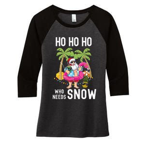 Christmas Palm Tree Santa Surfing Summer Beach Vacation Women's Tri-Blend 3/4-Sleeve Raglan Shirt