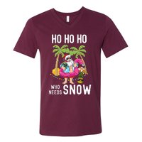 Christmas Palm Tree Santa Surfing Summer Beach Vacation V-Neck T-Shirt