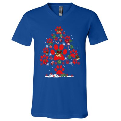 Christmas Paw Tree Funny Puppy Lover Dog Person Gift V-Neck T-Shirt