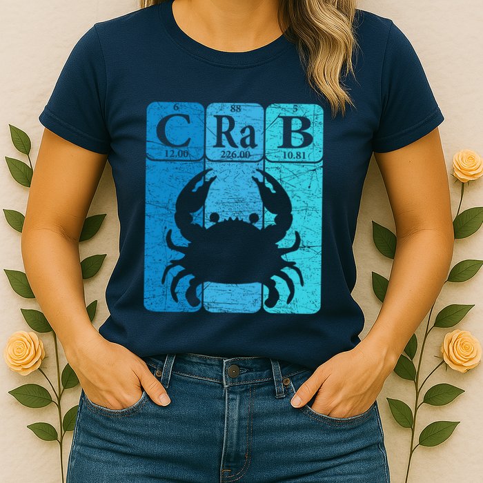 Crab Periodic Table Elements Seafood Crabbing Retro Crabber Womens T-Shirt