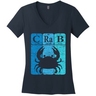 Crab Periodic Table Elements Seafood Crabbing Retro Crabber Women's V-Neck T-Shirt