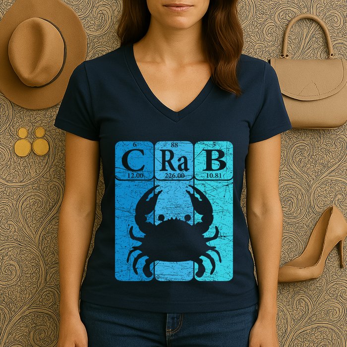 Crab Periodic Table Elements Seafood Crabbing Retro Crabber Women's V-Neck T-Shirt