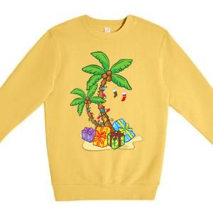 Christmas Palm Tree Tropical Xmas Coconut Lights Funny Gifts Premium Crewneck Sweatshirt