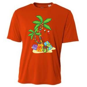 Christmas Palm Tree Tropical Xmas Coconut Lights Funny Gifts Cooling Performance Crew T-Shirt