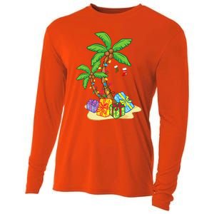 Christmas Palm Tree Tropical Xmas Coconut Lights Funny Gifts Cooling Performance Long Sleeve Crew