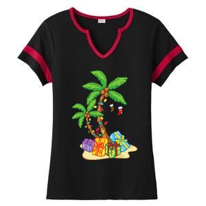 Christmas Palm Tree Tropical Xmas Coconut Lights Funny Gifts Ladies Halftime Notch Neck Tee