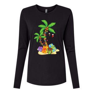 Christmas Palm Tree Tropical Xmas Coconut Lights Funny Gifts Womens Cotton Relaxed Long Sleeve T-Shirt