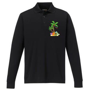 Christmas Palm Tree Tropical Xmas Coconut Lights Funny Gifts Performance Long Sleeve Polo