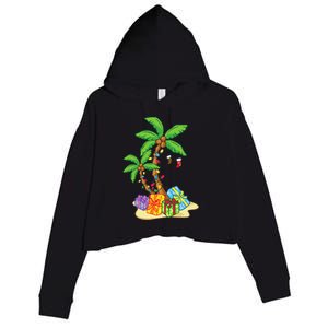 Christmas Palm Tree Tropical Xmas Coconut Lights Funny Gifts Crop Fleece Hoodie